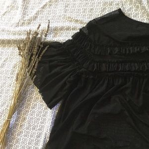 Boxy sheer black mesh ruffle shirt